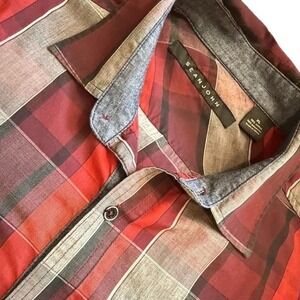 Sean John Shirt Tailored Fit Men's Size XL Red and Gray Check Cotton Casual